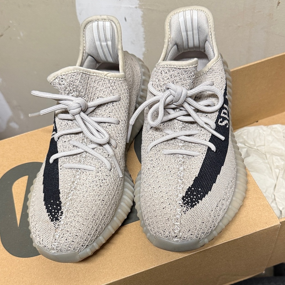 Yeezy Beige and Black Knit Sneakers